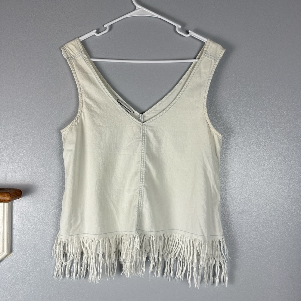 American Eagle Outfitters Cream Fringe V-Neck Tank Top